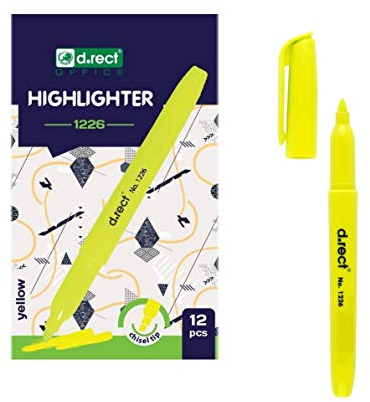 D.RECT 1226 - Evidenziatore con punta a scalpello, giallo, 12 pezzi