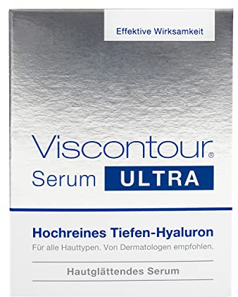 VISCONTOUR Serum Ultra - Hochreines Tiefen-Hyaluron - Intensive Pflege für alle Hauttypen - hautglättendes Feuchtigkeitsserum, 20 x 1 ml Ampullen