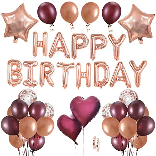 Ohighing Geburtstagsdeko Rosegold Burgund Mädchen Happy Birthday Girlande Geburtstags Kindergeburtstag Deko