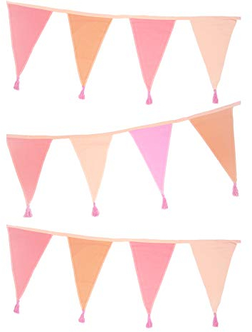 Talking Tables Pink Fabric Bunting with Tassels-3m | Triangle Flag Pennant Garland, 100% Cotton, Home Décor for Girls Bedroom, Nursery Accessories, Indoor Outdoor Birthday Party Decorations, Festival