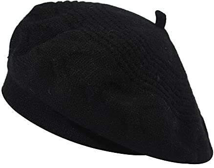 ZLYC Damen Baskenmütze Klassische Französischen Barett Einfarbig Warm Beret(Schlichtes Schwarz)