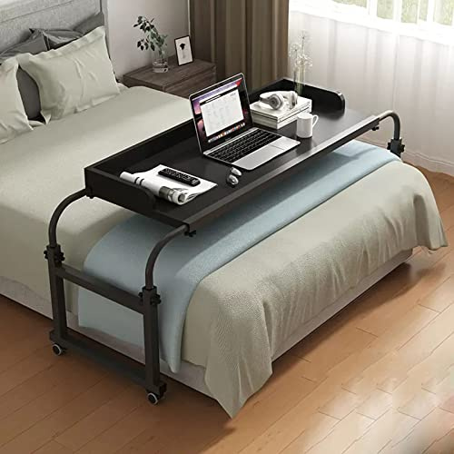 Table de lit extensible à roulettes, hauteur et longueur réglables, table de chevet pour ordinateur portable, station de travail pour la maison, le bureau, noir, 120 cm
