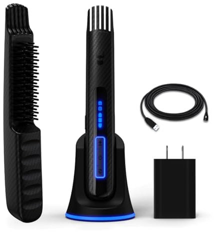 The Beard Struggle Carbon X - Heated Beard Brush + Beard Straightener for Men - Cordless Beard Brush & Straightening Comb - Rechargeable, 3 Heat Settings, Micro-Fibre Protective Sleeve Included