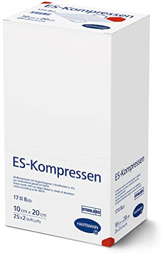 ES-KOMPRESSEN: Compresse sterili di garza per la pulizia delle ferite e per l'applicazione di unguenti, 10 x 20 cm, 8 pezzi, 17 fili, 50 pezzi
