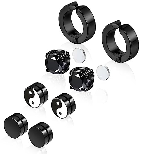 Trinckle Magnetic Earrings for Men and Women, 4 Pairs Black Magnet Earrings Stainless Steel Stud Hypoallergenic Clip on Magnetic Studs Aretes De Imanes Para Hombre Men's Jewelry