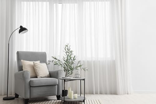 Generisch Gardinen mit Kräuselband Fertiggardine halbtransparent Voile Bleiband Vorhang Wohnzimmer Schlafzimmer Fenster Vorhänge Weiß (HxB 250x400 cm)