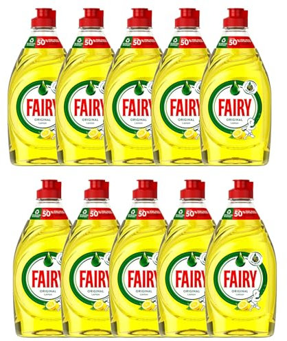 Housold Fairy Original Lot de 10 liquides vaisselle Citron 2 fois plus de liquide, jusqu'à 50 % de puissance de coupe de graisse en plus, convient à une large gamme de plats et d'ustensiles de cuisine