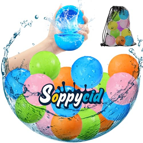 SOPPYCID 16 StüCk Wasserbomben Wiederverwendbar Pool Spielzeug,Wasserbomben SelbstschließEnd Wasserballons Wiederverwendbar Wasserspielzeug Party,wasserspielzeug Pool,Wasserspielzeug Kinder Outdoor