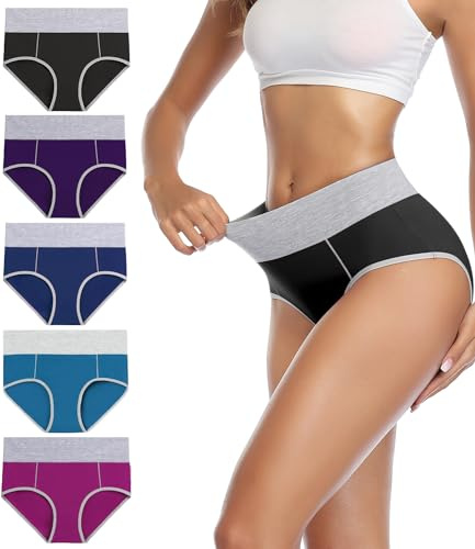 wirarpa Women's Cotton Underwear High Waist Stretch Briefs Soft Underpants Ladies Full Coverage Panties 5 Pack Multicolor 3X-Large