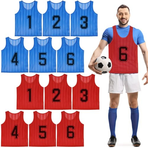 Lot de 12 bavoirs football réversibles 1-6 numérotés pour adultes Gilets entraînement basket-ball maille Football, volley-ball, baseball