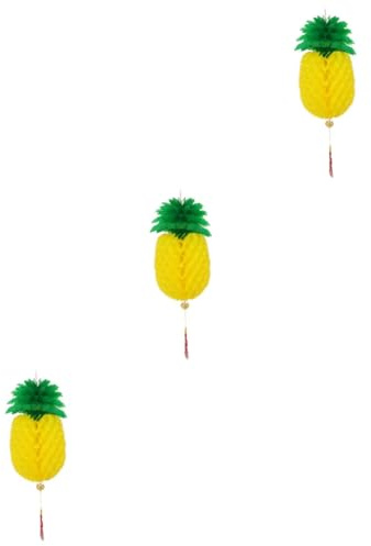 3 Pièces Lanterne Ananas Fleurs De Pompons Lanterne à Fruits Boules Alvéolées à L'ananas Ornement De Fruits Ananas En Papier De Soie Lanternes Tropicales Plastique Yellow BESPORTBLE