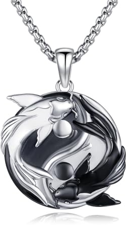 OHAYOO - Catena Yin Yang in argento Sterling 925 con ciondolo, collana abbinata per lui e per lei, ciondolo a forma di carpa koi, gioielli regalo per donna e uomo, Standard, Argento sterling, Nessuna
