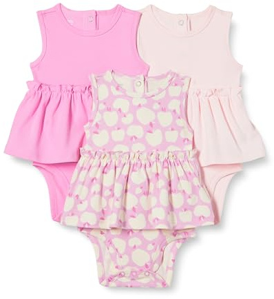 Amazon Essentials Abiti con Body Senza Maniche Bimba, Pacco da 3, Mele/Rosa, 3-6 mesi