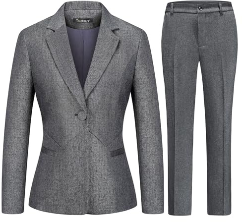 TRONSTORE - Women Business Suit for Work Professional 2 Piece Slim Fit Suit for Women, Gray, 2XL