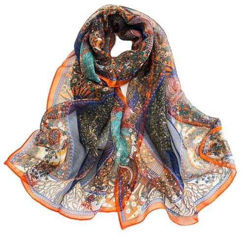 BLURBE Écharpe Femme en Mousseline de Soie Légère – Foulard Floral Élégant, Châle Doux et Respirant pour Printemps et Automne, Accessoire Mode Femme Chic
