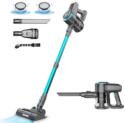 Aspirateur Balai sans Fil N300, 25KPa & 2 Vitesses, Aspirateur sans fil 175W, Aspirateur Léger, 50Min Autonomie, 6 en 1 Aspirateur Balai sans Sac pour Les Poils d'animaux, Tapis, Canapé, Voiture