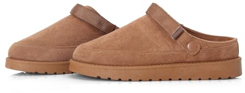 GHARIE CHAMPIONS Women’s Indoor Outdoor Mule Slippers – Warm Lined Platform Clogs with Adjustable Strap, Non-Slip Casual Winter Shoes (TAN, Adult, Women, 7, Numeric, UK Footwear Size System, Medium)