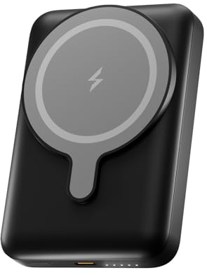 UNIQO Power Mag 10K Power Bank 10 000 mAh, 15 W trådlös laddning, magnetisk PowerBank MagSafe, Snabbladdning, USB-C Power Delivery 20 W (PD 3.0), bärbar reseladdare, kompakt, svart