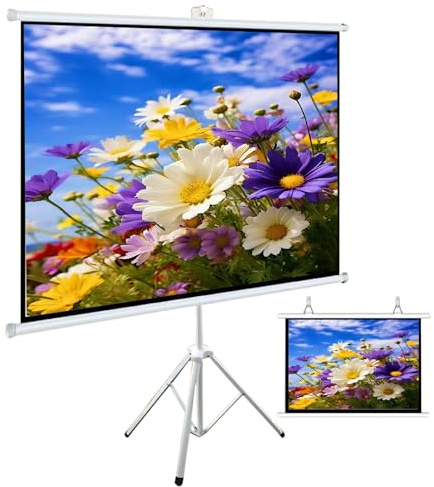 Schermo per Proiettore da Esterno con Treppiede, Portatile Avvolgibile, Schermo Cinematografico Regolabile HD 4K 4:3 da 60 72 84 100 pollici per Home Theater, Feste in Giardino(60inch)