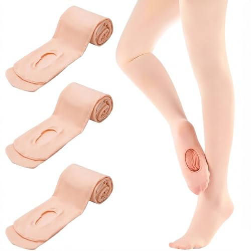 Fresilkora 3 paia di collant rosa da balletto per ragazze, collant da danza ultra morbidi 90D, collant da danza per bambini con fori, collant convertibili da balletto per bambini, donne e bambini