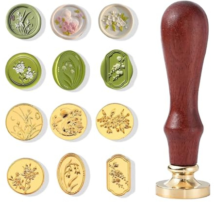 svpfuo 6 Pièce Sceau Cire Ensemble de Tampon en Alliage de Zinc | Sceau Cire, Sceau en Cire Amovible, Poignée en Bois, pour Nombreuses Scènes de Bricolage, Styles Variés, avec Manche en Bois