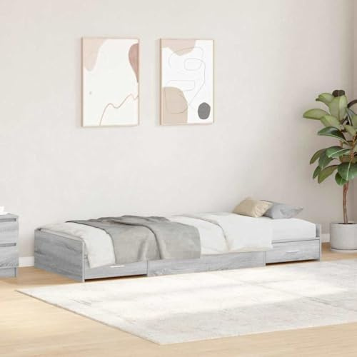 Teenpull Estructura de Cama Gris Sonoma 80 x 200 cm en Madera contrachapada, Cama somier con cabecero y cajón, Base lecho para Dormitorio, Soporte Estable, Montaje Sencillo,