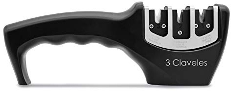 3 CLAVELES - Afilador de Cuchillos, 3 Pasos: preparación, Afilado Grueso y Afilado Fino, Diamante y cerámica, 20 cm, Negro