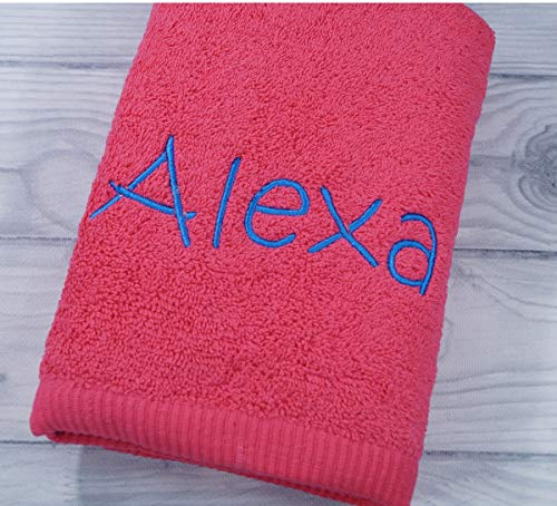Generisch ★ Handtuch mit Namen Bestickt ★ Duchtuch ★ Geschenk ★ Badetuch ★ 500 g/m2 ★ (Warm - Pink, 70 x 140 cm)