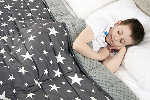 viceroy bedding Weighted Blanket for Autism Anxiety - 100% Cotton with Sensory Soft Dot Reverse Side - Heavy Weight Blanket for Sleep Therapy (Stars Grey, 100cm x 155cm, 4.5kg)