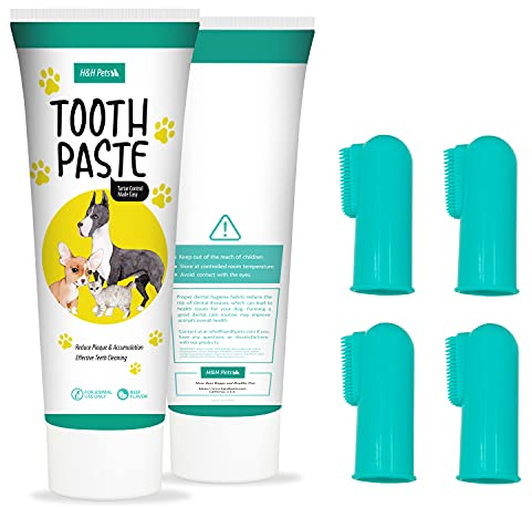 H&H Pets Dog Toothbrushes and Toothpaste Best Professional Cats & Dogs Finger Dental Brush, Dog Brush Set, Perfect for Dogs and Cats, Dog Supplies - Size Small 4 Count 3.5 Oz Toothpaste (100g)