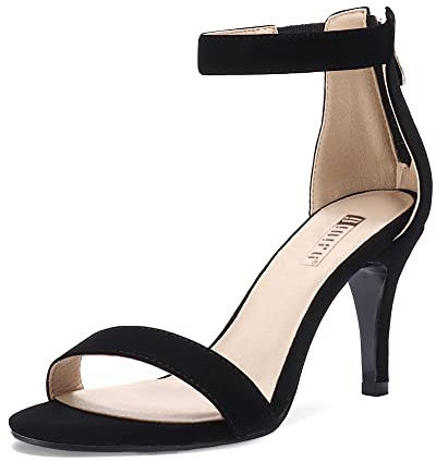 IDIFU Women's Black Kitten Heels Size 8.5 - Dressy Open Toe Heels Ankle Strap Heeled Sandals Wedding Bridal Shoes for Evening Prom