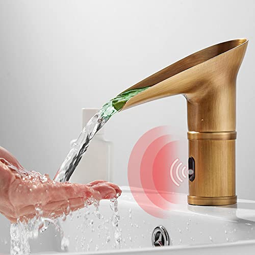 Retro Grifo con Sensor de Infrarrojos Caliente y Frío Grifo Cascada Lavabo Cambio de Color Led Grifo de Lavabo con Sensor-Antique_Bajo