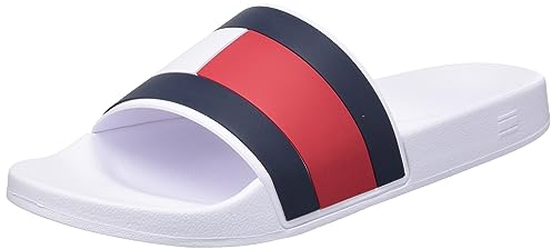 Tommy Hilfiger Chanclas de Baño para Hombre Rubber Th Flag Pool Slide, Blanco (White), 45 EU