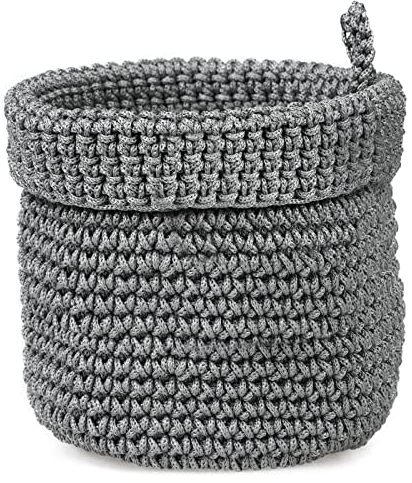 MOMO WAY Cestino Decorativo Organizzatore Scatole Cesto All'uncinetto Per Piccoli Oggetti E Cosmetici Ideale Come Contenitore Di Stoccaggio Per Casa Bagno Armadio Grigio 1 Pz 14x14 cm