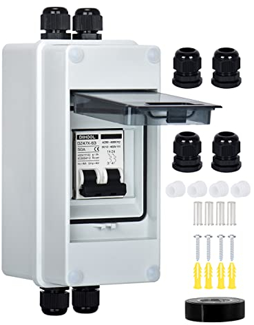 DIHOOL DC Circuit Breaker,DC MCB,Solar Disconnect Switch,50A Isolator(DC12V - DC400V or AC110-400V) with IP65 Waterproof Enclosure