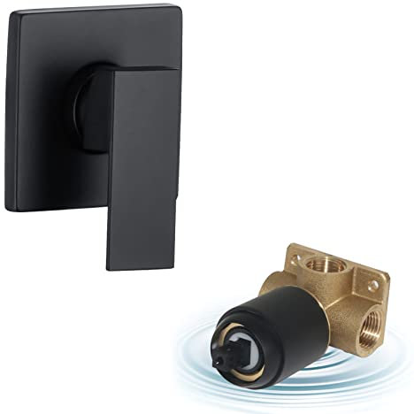 HAMOLER Bathroom Shower Valve Set Hot and Cold Mixer Single Function Shower Handle Valve Trim Kit Wall Mount Shower Mixer 4.3 Inch Cover Plate, Matte Black