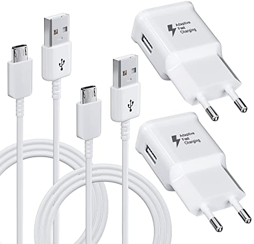 2-Pack Ladegerät Schnelle Ladung Netzteil mit 1,2M Micro USB Ladekabel Schnellladekabel für Samsung Galaxy S7 Edge S6 Edge S4 S3 A6 J7 J6 J5 J3 Note5/4 Tab S2, Ersatz-Original Schnellladegerät