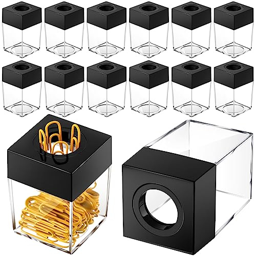 Seajan 12 Pack Magnetic Paper Clip Dispenser Paper Clip Holder Back to School Black Paperclip Dispenser Magnetic Desktop Organizer for Desk School Office Home Supplies