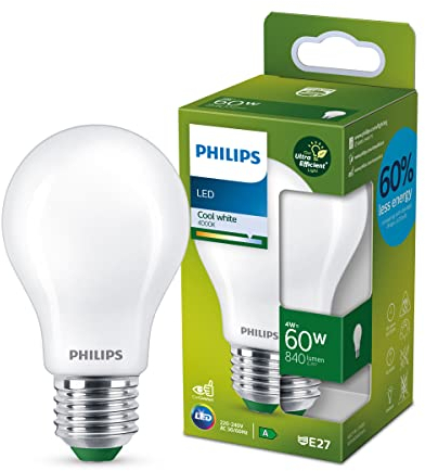 Philips LED Lampadina Goccia Vetro Smerigliato 60W E27, Luce Bianca Fredda