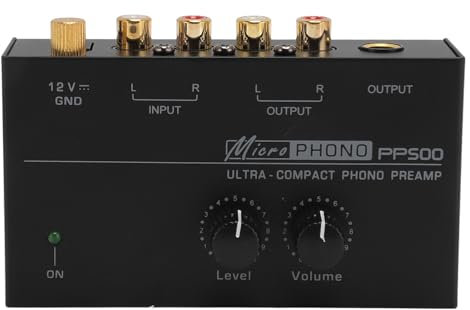 Phono Turntable Preamp, Ultra Low Noise Phonograph Preamplifier Support Independent Volume Control for Record Player, Mini Stereo Phono Preamplifier for Turntable (UK Plug)