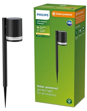 Philips Outdoor Solar Fyce Sockelleuchte Spiess 1,5W, Tageslichtsensor, 2700 Kelvin, IP44 wetterfest, schwarz