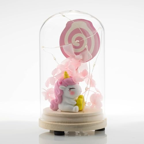 Castell Deco - Bola De Nieve con Formato Capsula, Globo De Cristal, Luz - Rosa Unicornio, Innovador Decorativo, luz led de Noche, Colores.