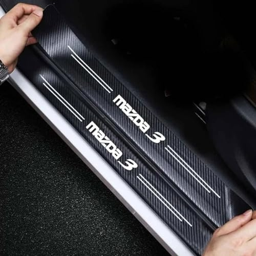 RIDGOEL 4 Piezas Protector de Umbral de Puerta de Coche para Mazda 3, Decoración para Estribos de Coche de Fibra de Carbono Película Protectora de Pintura Pegatina