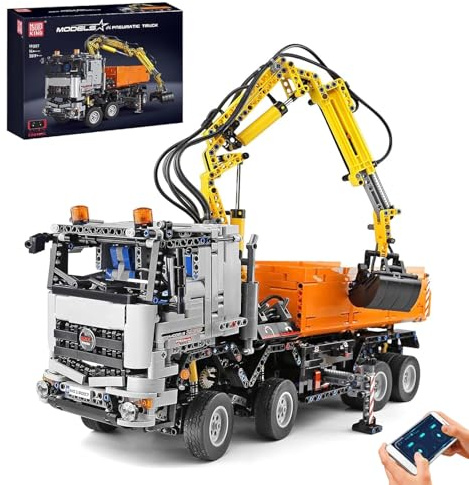 Mould King 19007 Engineering Crane Pneumatic Truck Building Blocks, Engineering Truck with Remote Control and Motors, 2819 Parts Large MOC Remote Control Car Clamp Blocks Bricks Toy