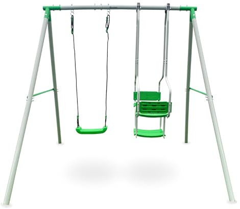 HyperMotion Altalena da Giardino per Bambini a 3 Posti, Set di Altalene per Parco Giochi, Telaio in Acciaio Resistente, Corda Regolabile in Lunghezza