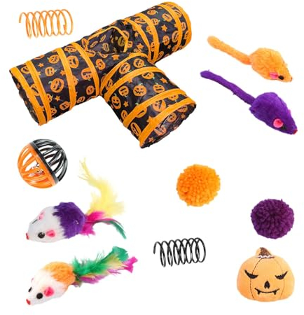 Jomewory Interaktives Katzenspielzeug-Set, 3-Kanal-Katzenspielzeug-Set | Halloween Katzentunnelspielzeug | Zusammenklappbares 3-Wege-Loch-Tunnelspielzeug für Haustiere, Kaninchen, Hauskatzen