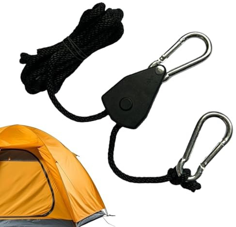 Corde de camping avec poulie à cliquet, poulie de tente réglable,Cliquet à corde robuste, réglable et coupe-vent | Corde à vent pour auvent, cintres légers pour tente de culture, corde de levage de la