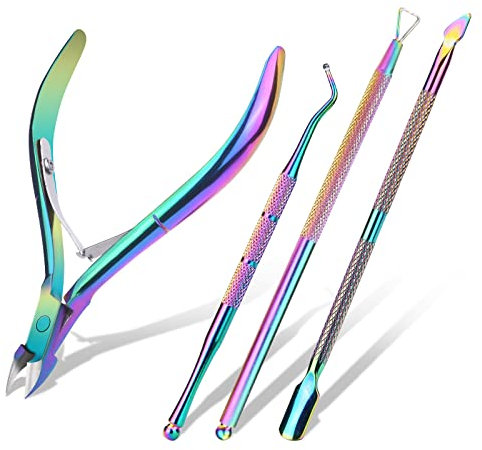 ACWOO Taglia Cuticole Professionale, 4 Pezzi Tronchesi per Cuticole, Tronchese Unghie Acciaio Inox per Unghie Incarnite Spesse Dure, Kit di Strumenti per Manicure con Spingi Cuticole (colore)