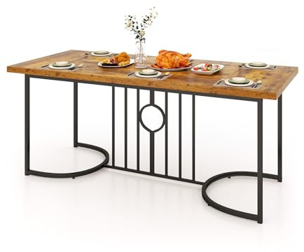 COSTWAY Tavolo da Pranzo 180 x 79 x 75 cm per 6-8 Persona, Tavolo Cucina Rettangolare in Legno con Struttura in Metallo, Mobile moderno per Sala da Pranzo e Ufficio, Capacità di Carico 135kg