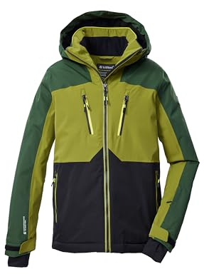 Killtec Niños Chaqueta de esquí/chaqueta funcional con capucha y protección contra la nieve KSW 190 BYS SKI JCKT, schwarz/khaki/dunkel waldgrün, 164, 43473-000